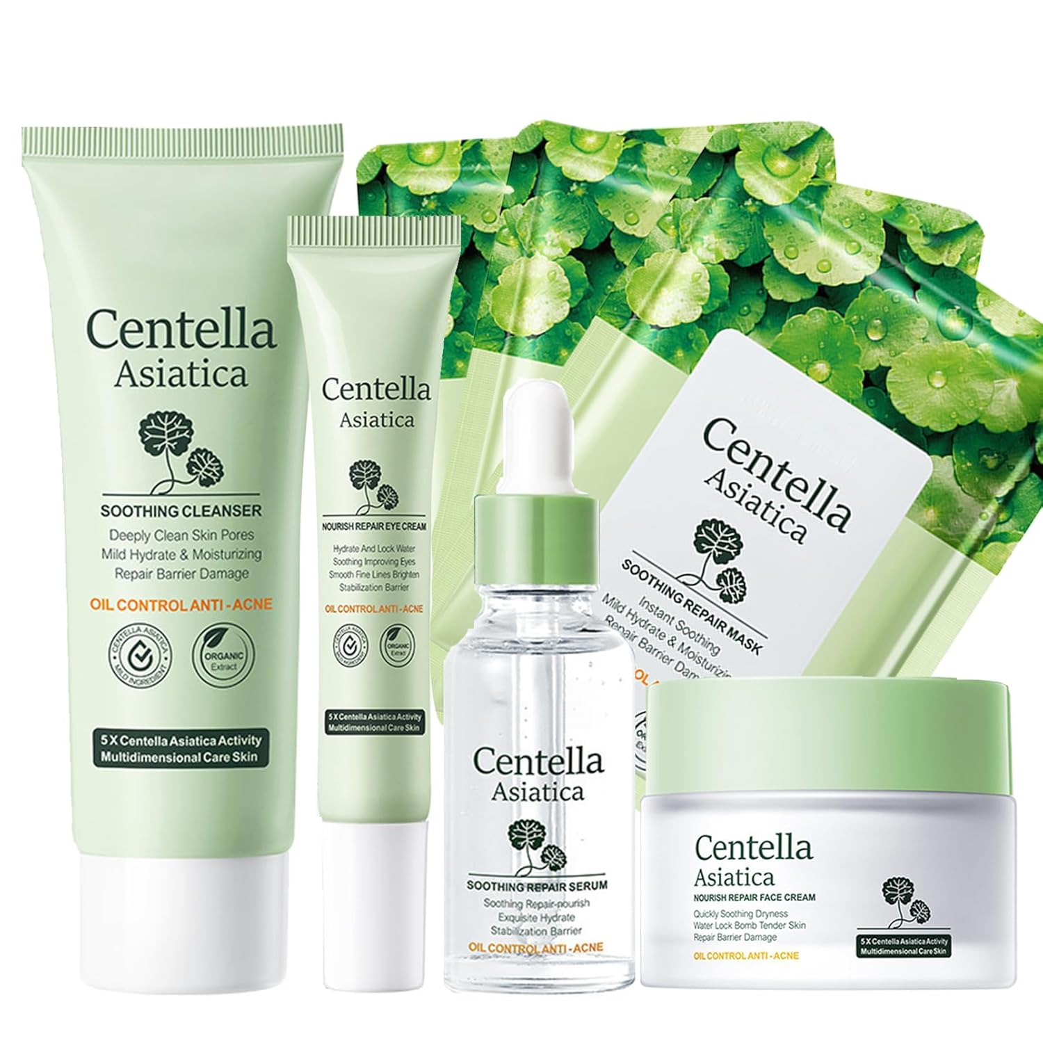 Teenager Girls Face Care Set for Gentle Cleansing and Care, Moisturising Skincare Set, Skin Care Set Women, Centella Asiatica Skin Care Set with Cleanser Serum Eye Cream Face Mask