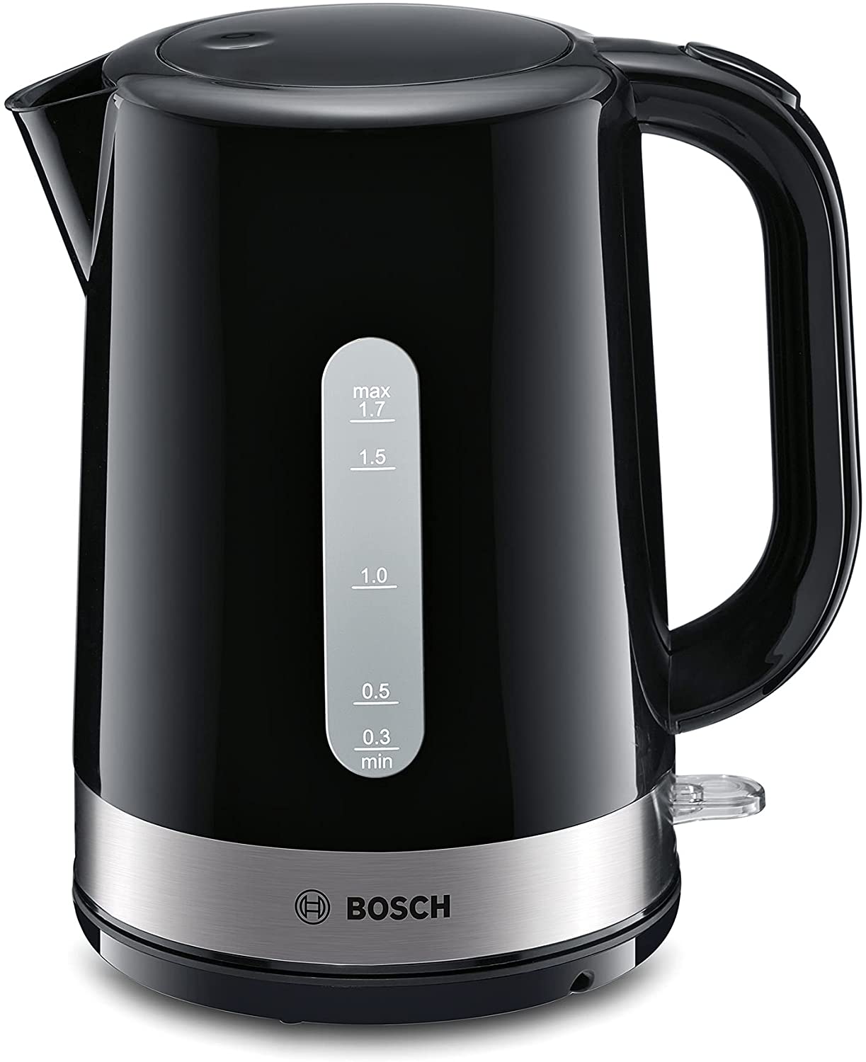 Bosch TWK7403 wireless kettle, automatic steam stop, overheating protection, removable limescale filter, 1.7 L, 2200 W, stainless steel/black