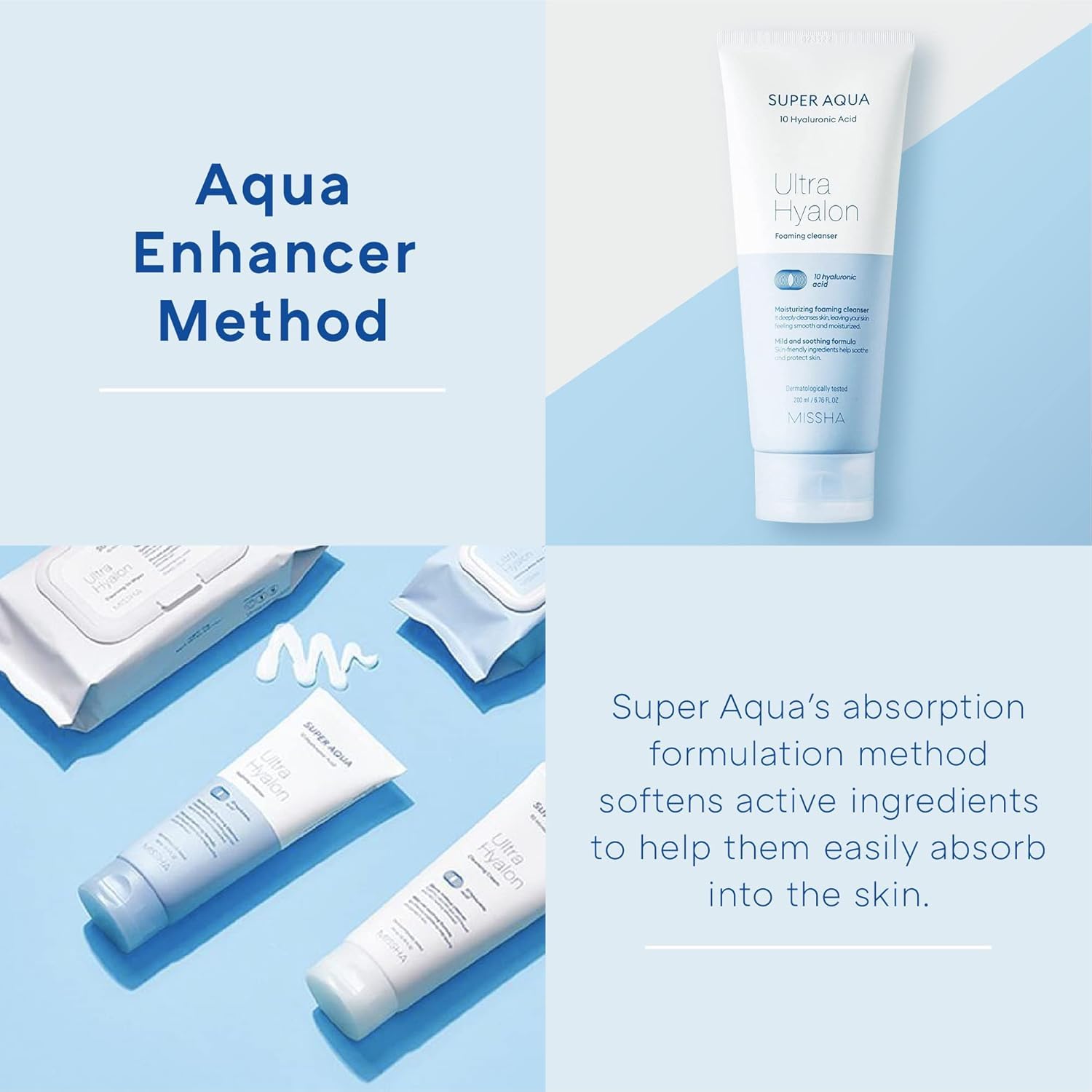 Missha Super Aqua Ultra Hyalron Cleansing Foam, 200ml (Pack of 2)