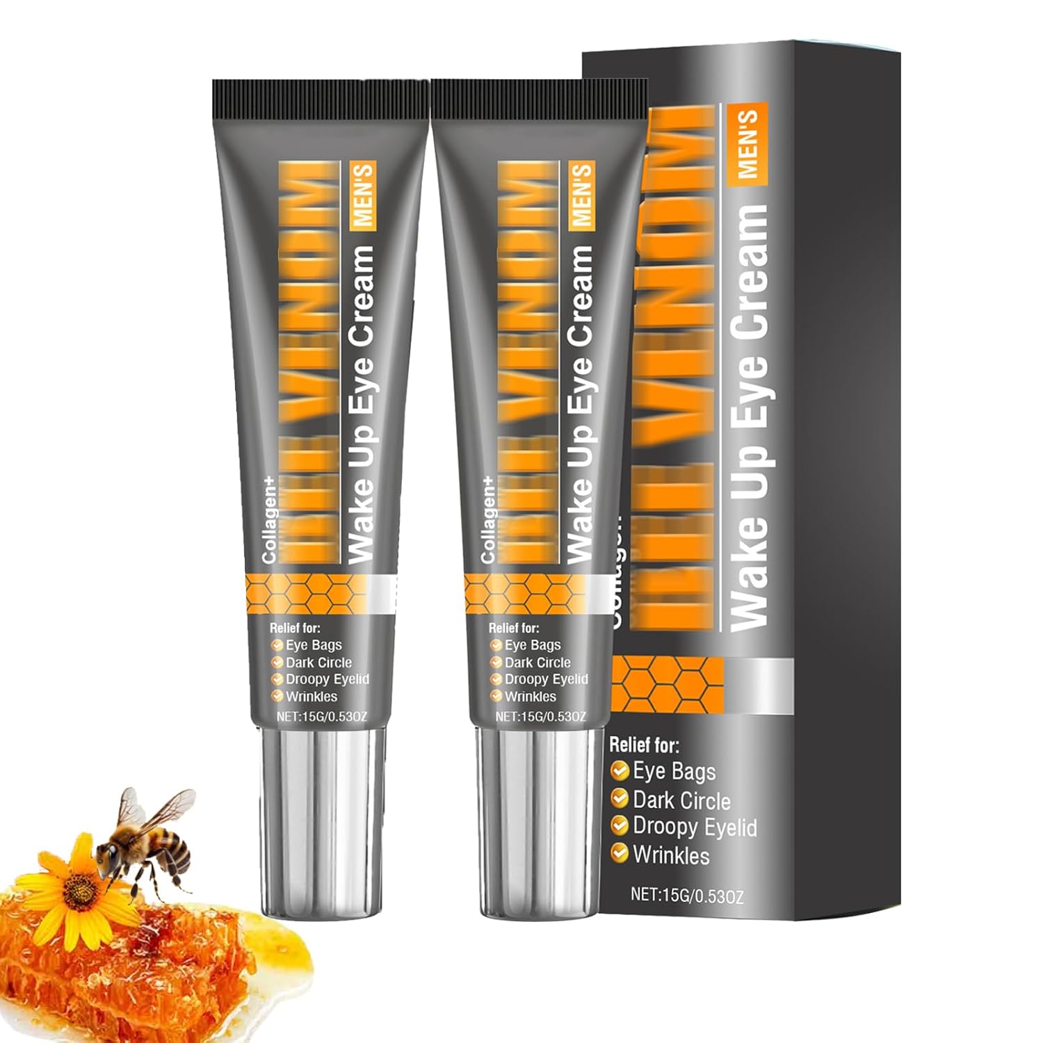 Flysmus Bee Venom Ointment Eye Cream for Men, Bee Venom Skin Care Cream, Anti-Ageing Eye Cream for Men, Against Dark Circles, Puffiness and Eye Bags, Effective Care and Regeneration