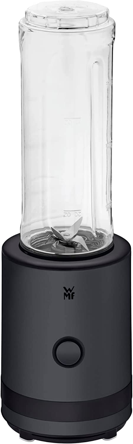 WMF kitchen minis Smoothie-to-GO, mini blender with two mixing / drinking containers, 0.6 l, mixer high-performance blender 300 W, matt stainless steel, black