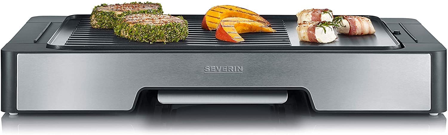 SEVERIN PG 8615 Plancha Grill Non-Stick Coating 2400 W Grill Plate (L x W x H): 39 x 27 cm Long XL Cable 2 m Stainless Steel / Black
