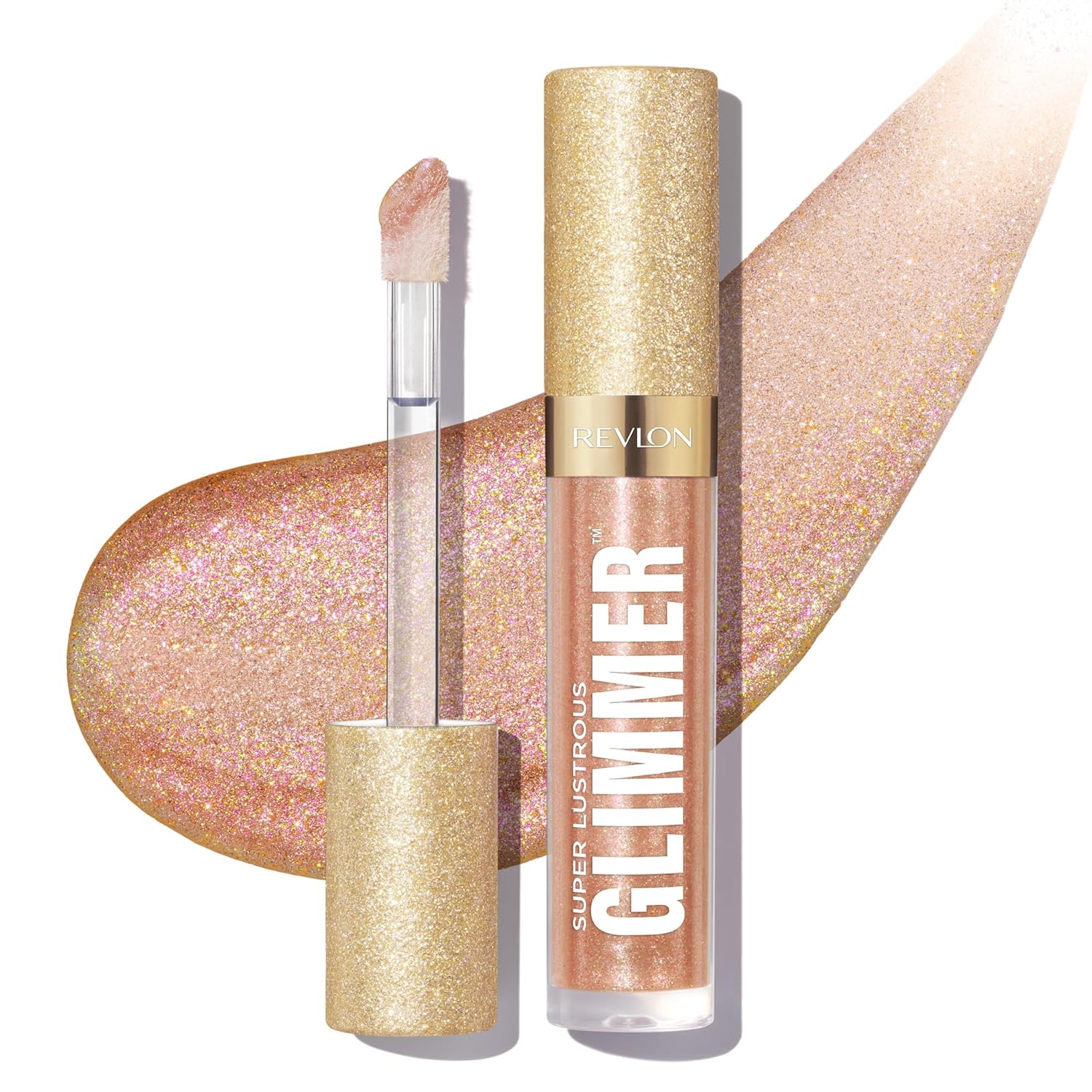 Revlon Super Lustrous Glimmer Gloss, Moisturizing and Plumping, Ultra Shiny Finish, Plant-Based Formula, 004 Happy Hour, 3.8 ml