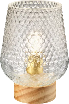 LED lamp made of glass in diamond look, natural bamboo base, 1 piece