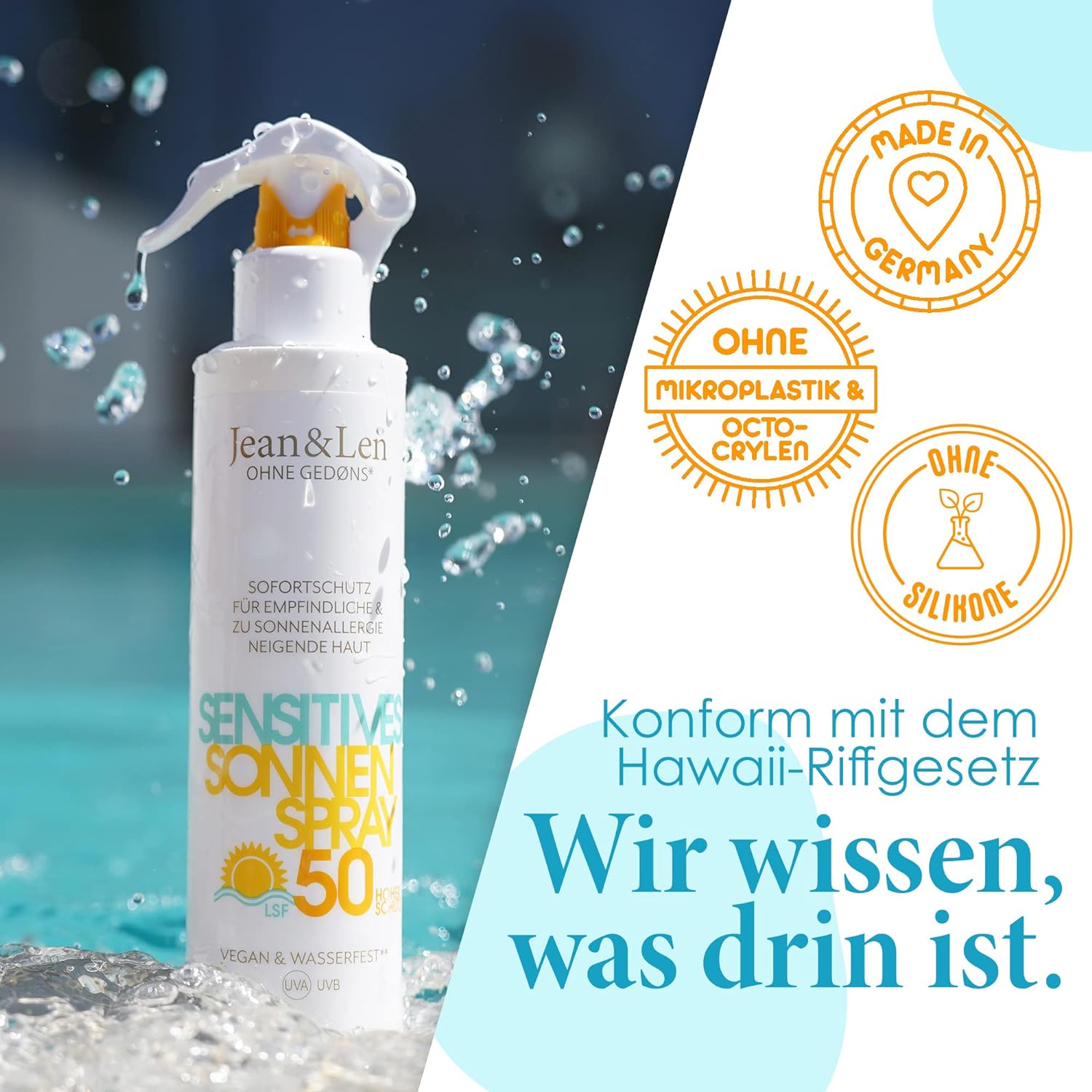 Jean & Len Sensitive Sun Spray 50 SPF Waterproof for Sensitive Skin 250 ml