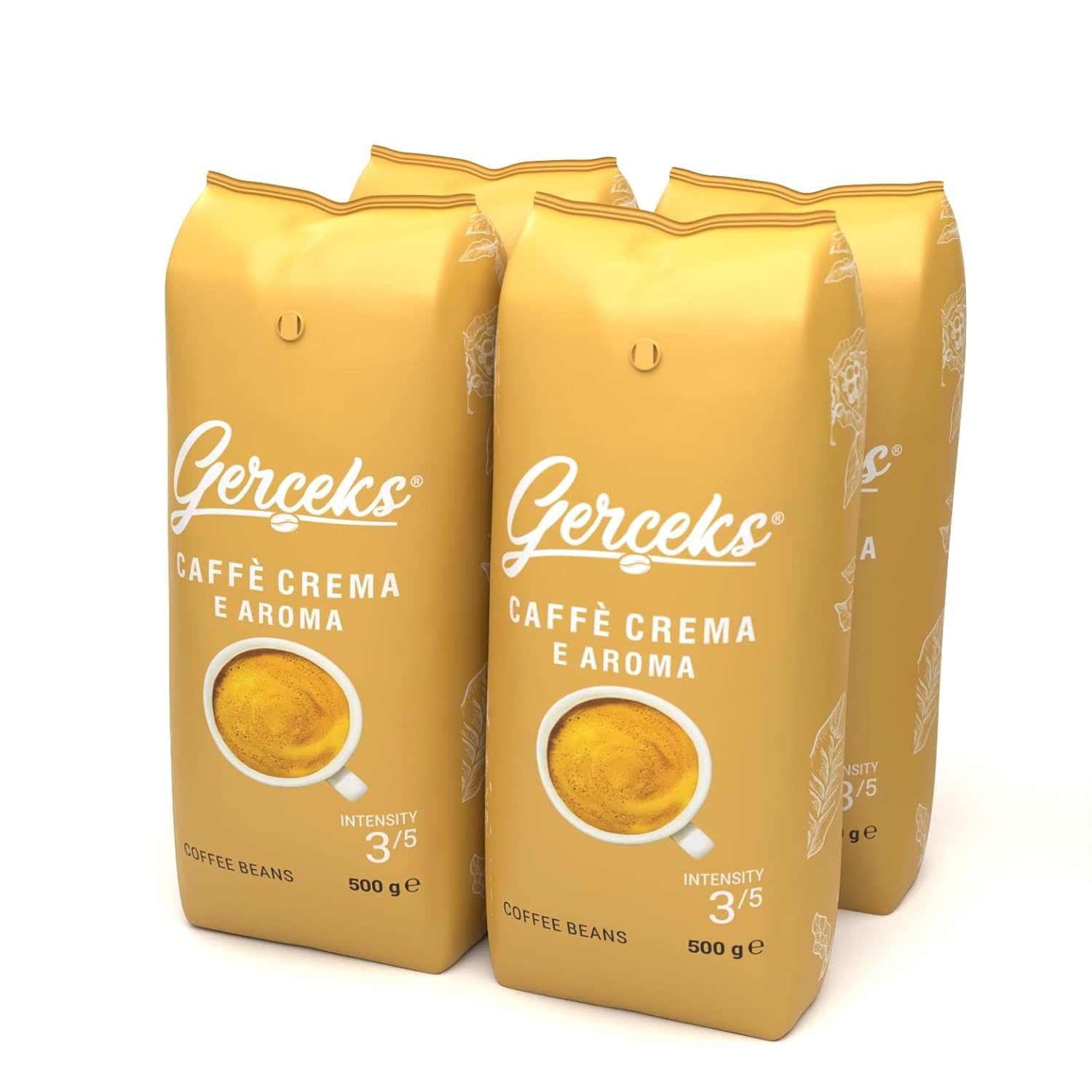 GERCEKS Caffe Crema E Aroma Coffee Beans 2 kg (4 x 500 g), Barista Coffee Chocolaty and Low Acid, Espresso Beans Strong, Bean Coffee with Arabica and Robusta, Fine Crema, Ideal for Latte Coffee