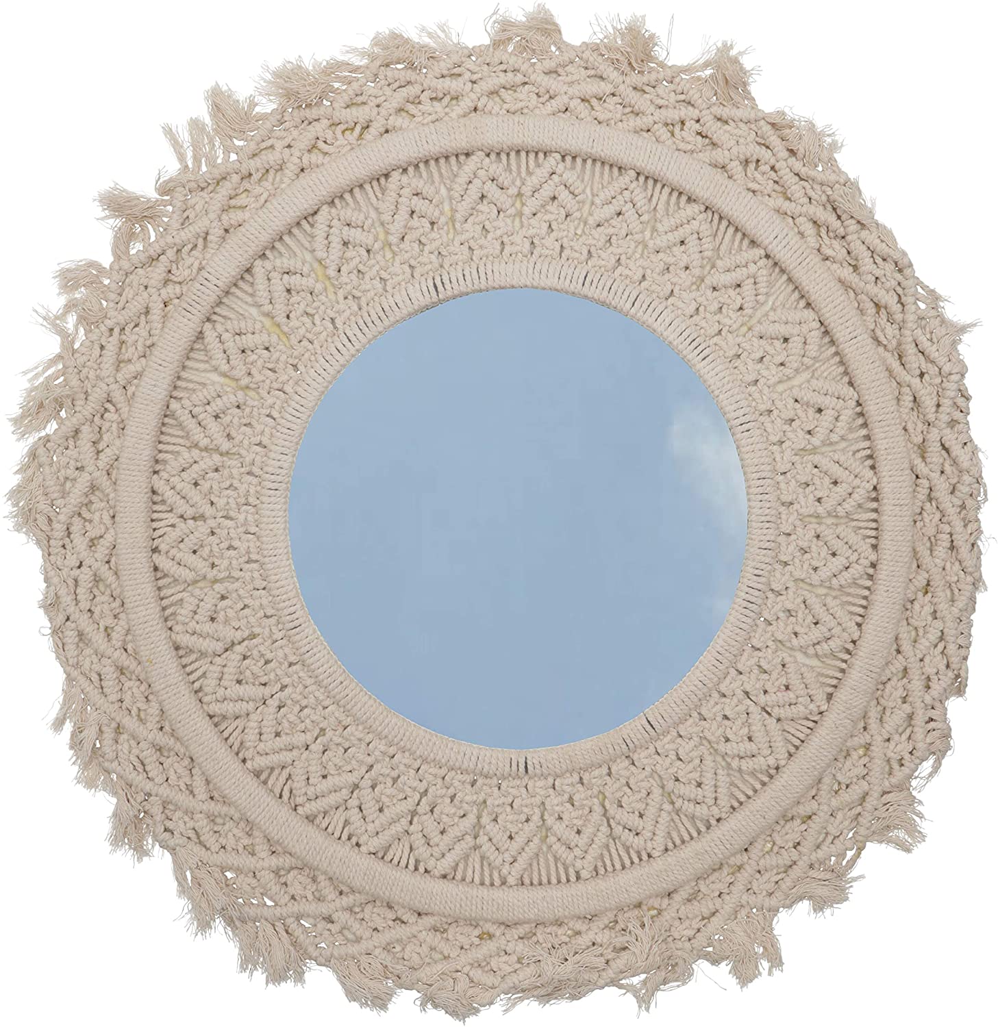 Guru-Shop Mirror With Stitched Frame Macrame Round Cotton Thread 50 X 50 X 