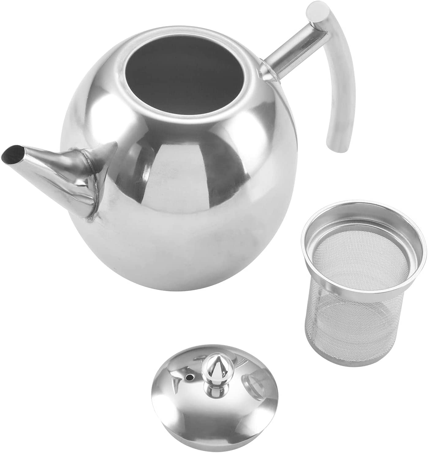 Stainless Steel Teapot with Strainer Insert, 1.5 L / 2 L Kettle Coffee Pot with Lid and Carry Handle, Heated Tea Maker for All Scented Tea and Infusion Tea (Upgrade: 1 L)