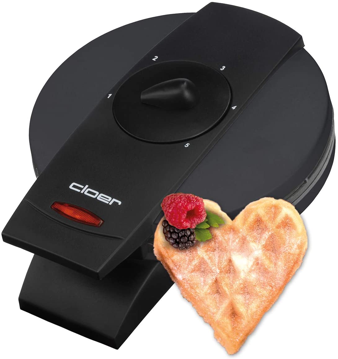 Cloer 1620 waffle maker for classic heart waffles / 930 W / waffle size 15.5 cm / continuously adjustable degree of browning / black