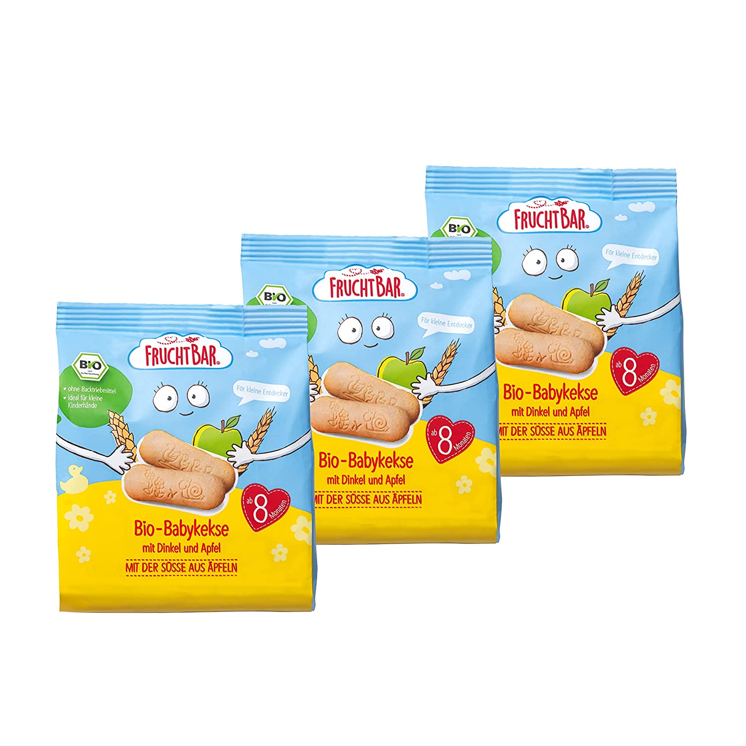 FruchtBar – Bio-Babykekse Dinkel, Apfel; 3x100g