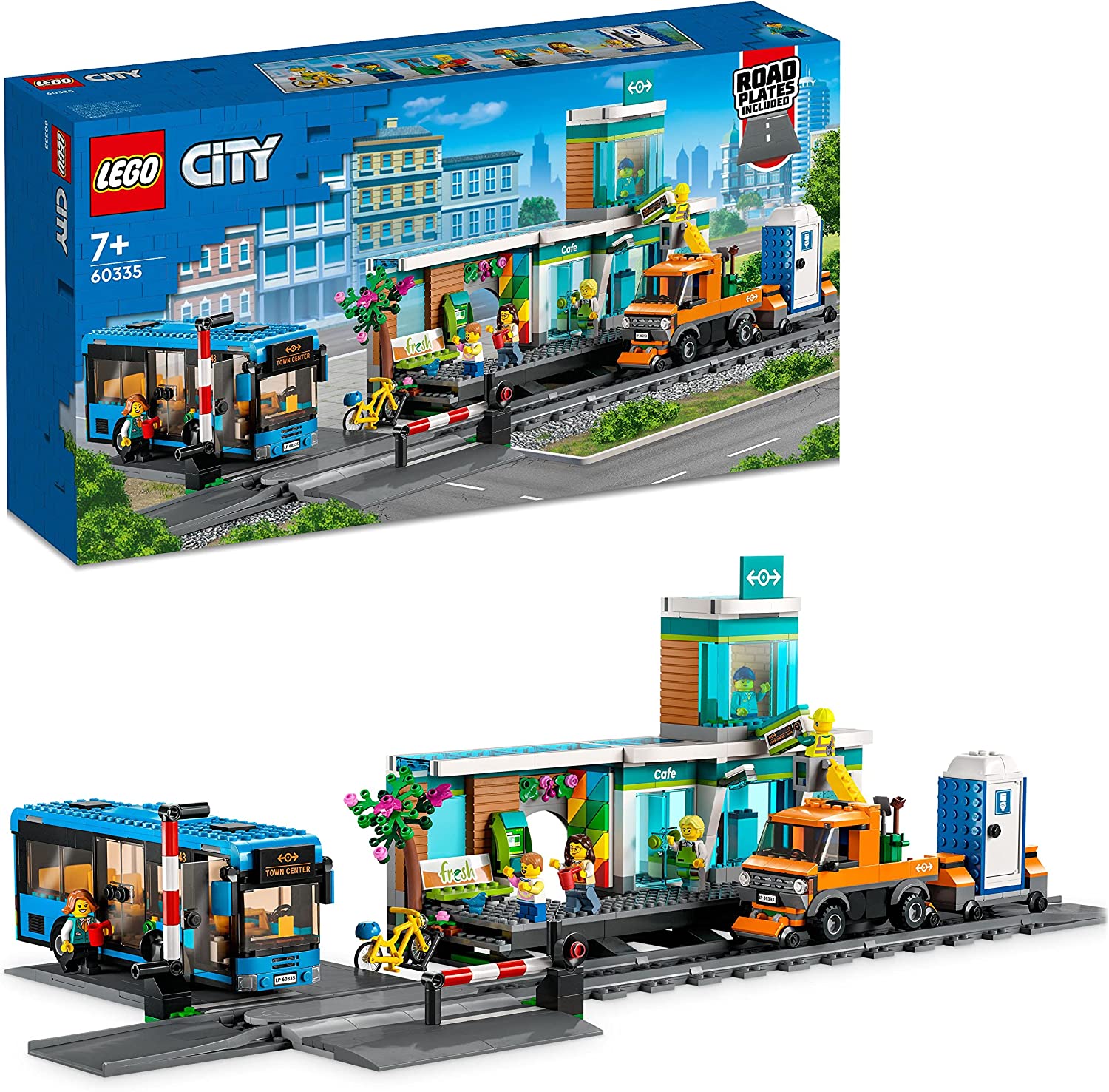 LEGO 60335 City Train Station, Toy Set with Rail Truck, Street Plate, Rail Segments and Mini Figures, Compatible with City Train Sets and More