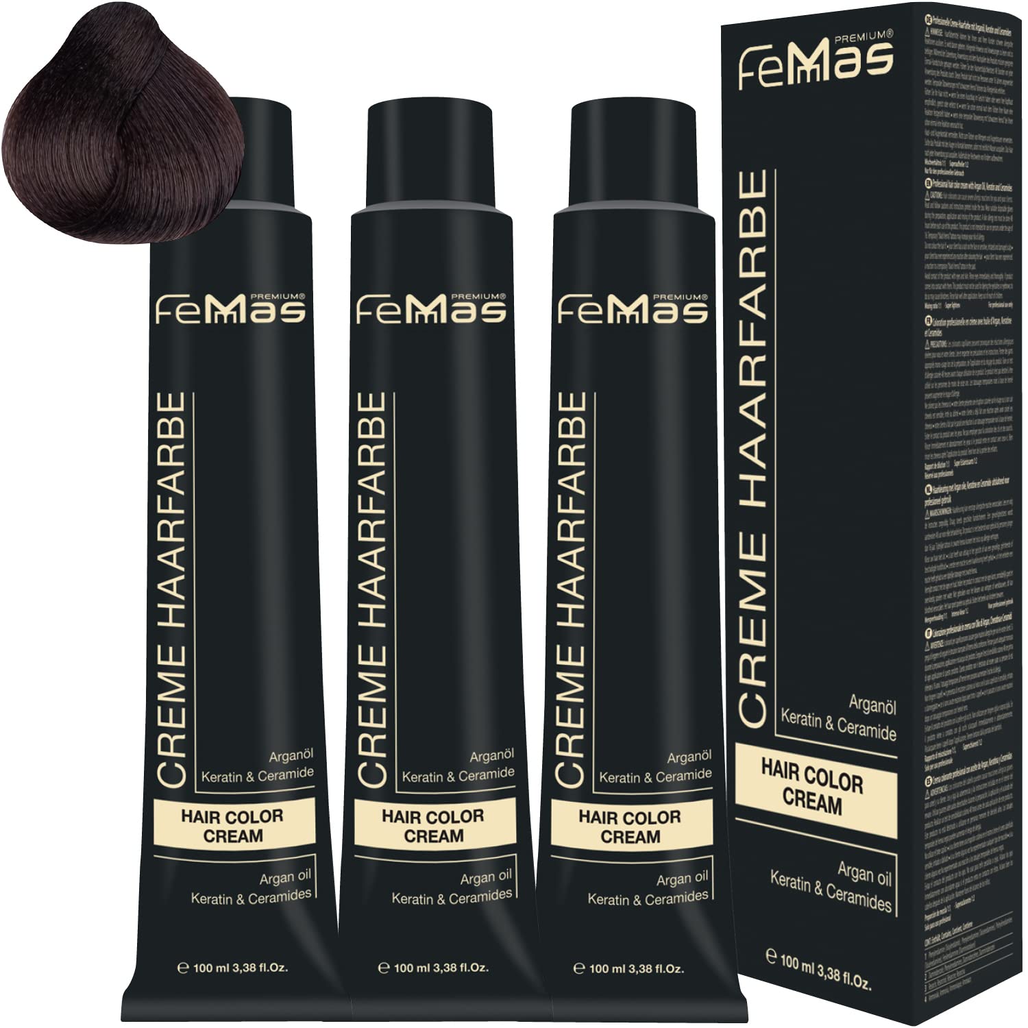 Femmas Hair Colour Cream 100 ml Hair Colour Medium Brown Gold 4.3 Pack of 3, ‎medium