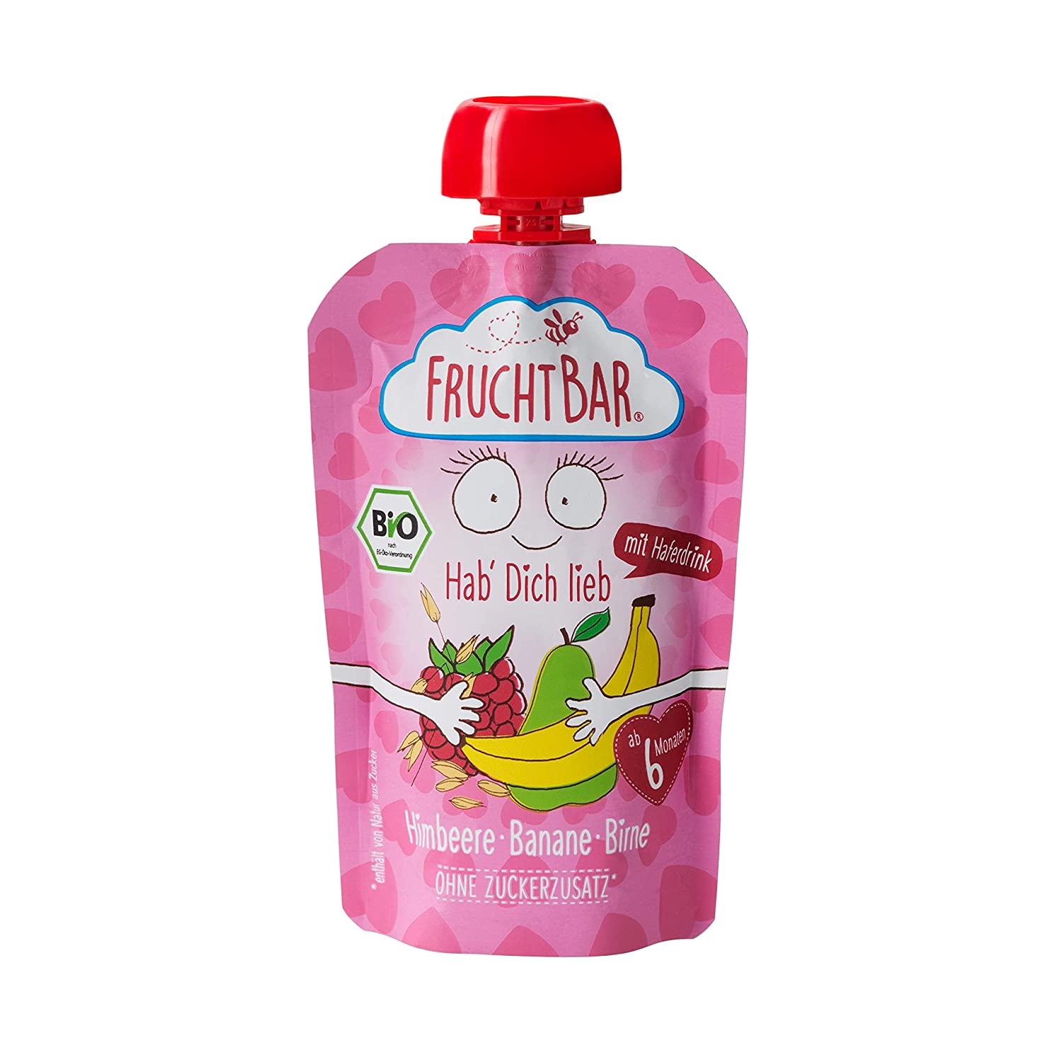 FruchtBar Bio-Fruchtpüree Hab\' Dich lieb mit Haferdrink (Himbeere, Banane, Birne) 8x100g