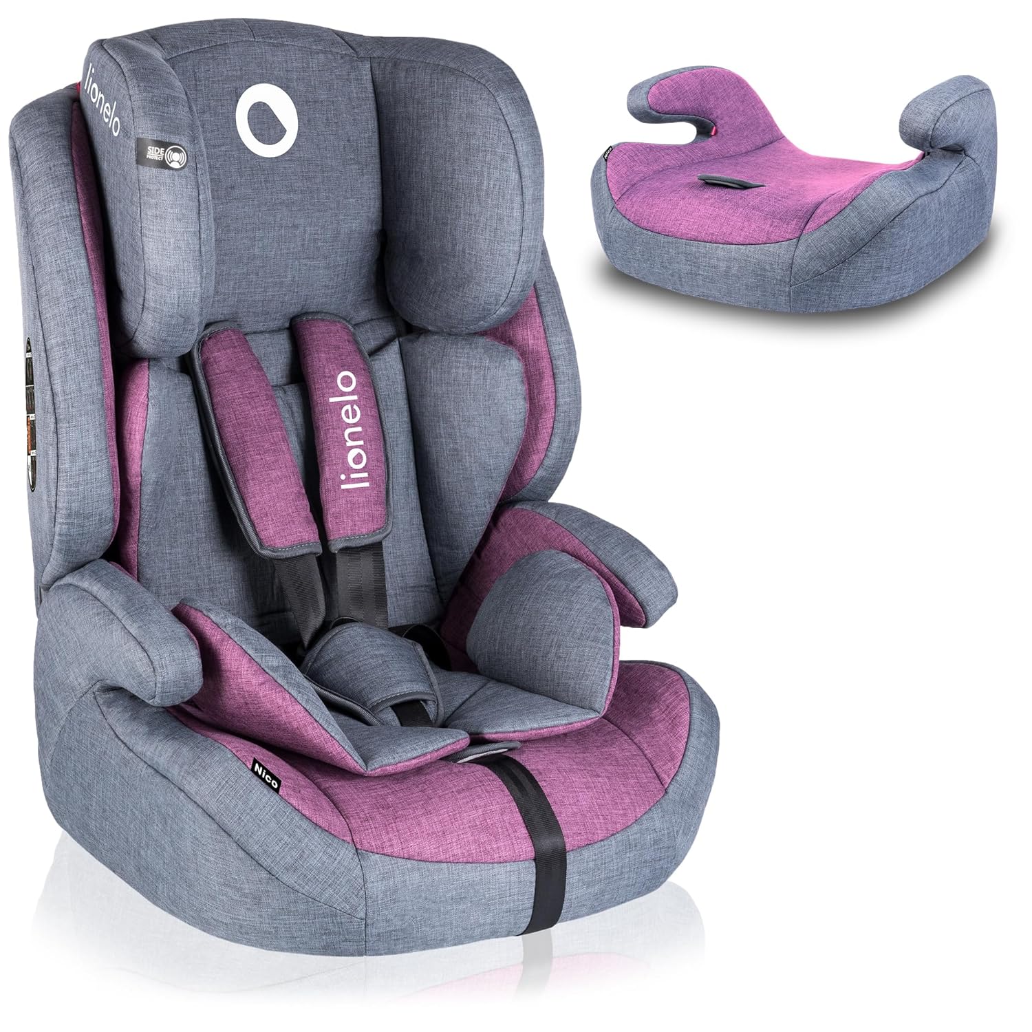 Lionelo Nico Child Car Seat, Group 1, 2, 3, 9-36 kg, Side Protection, 5-Point Seat Belt, Removable Backrest, Adjustable Headrest, ECE R44 04 blue