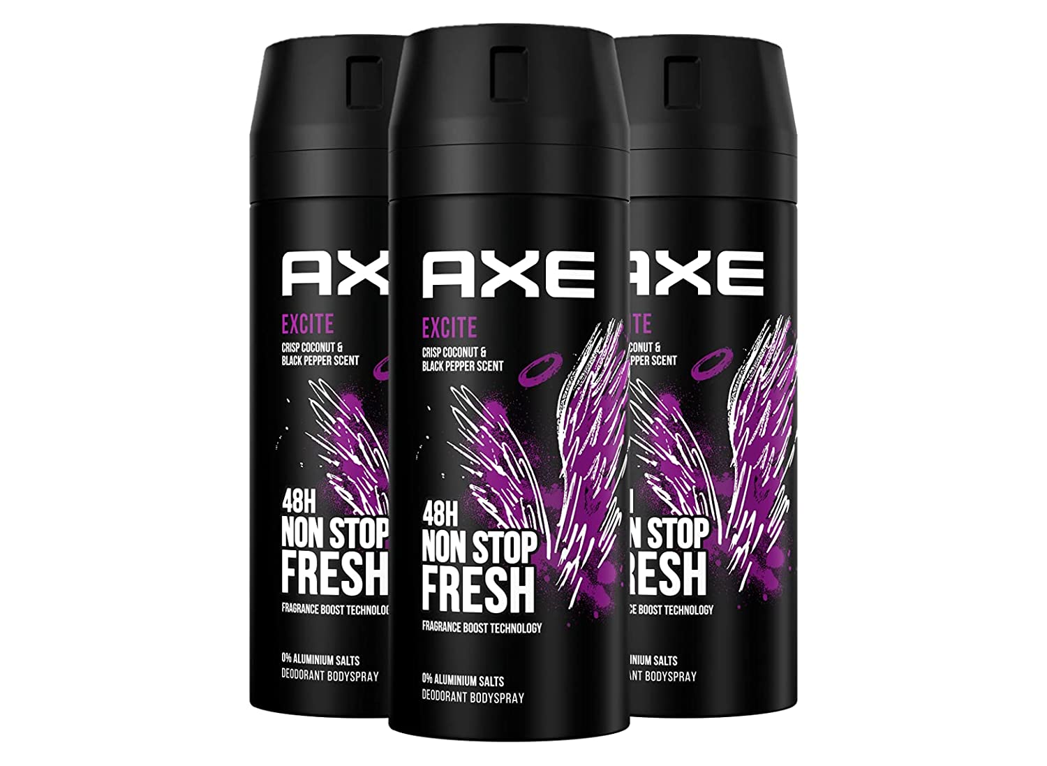 AX Deospray Excite Deodorant without aluminum with effective protection against body odor 3-pack (3x 150 ml)