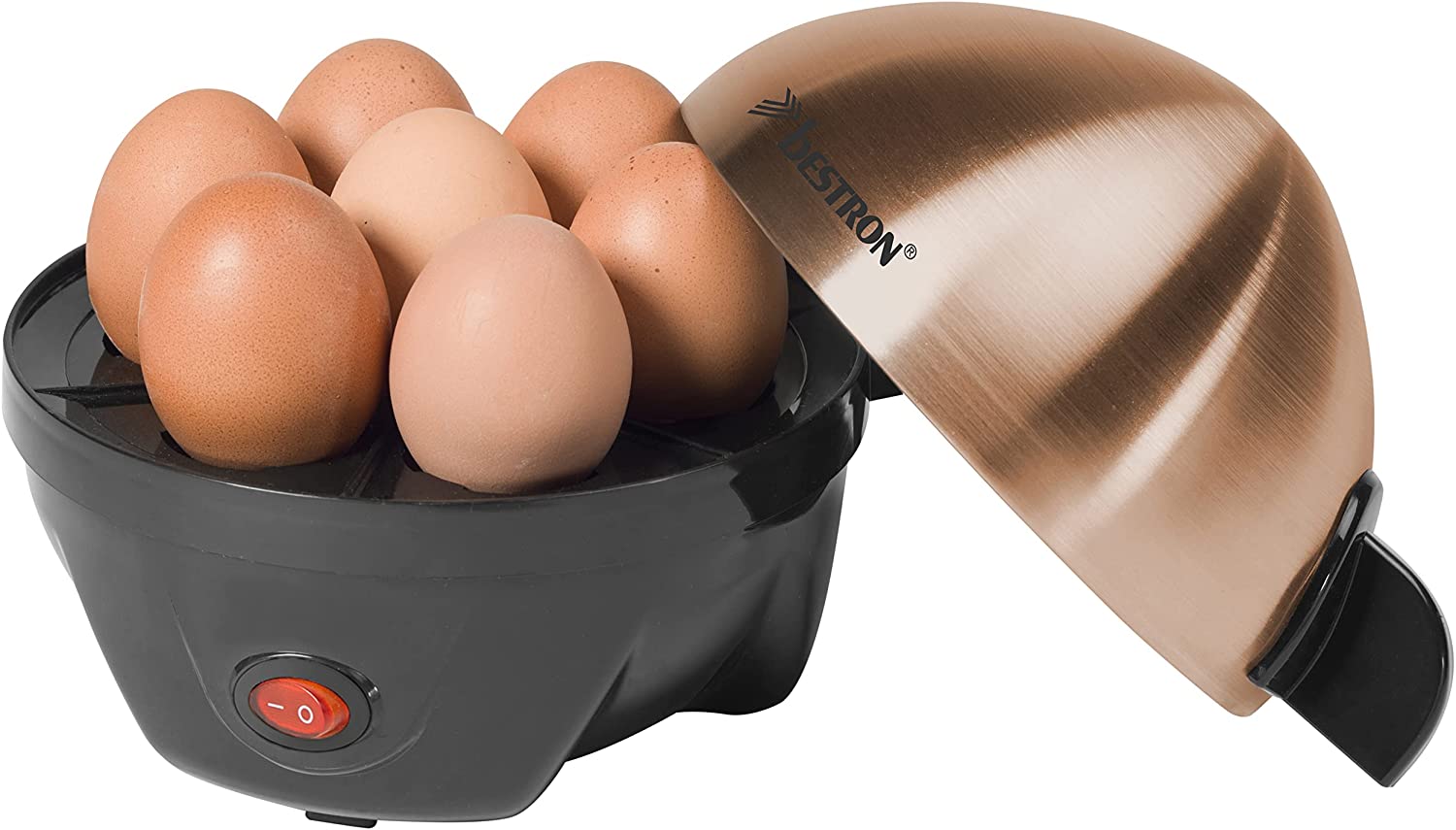Bestron Breakfast Club Egg Cooker with Measuring Cup and Egg Piercer, 1-7 Eggs, 350 Watt, Black