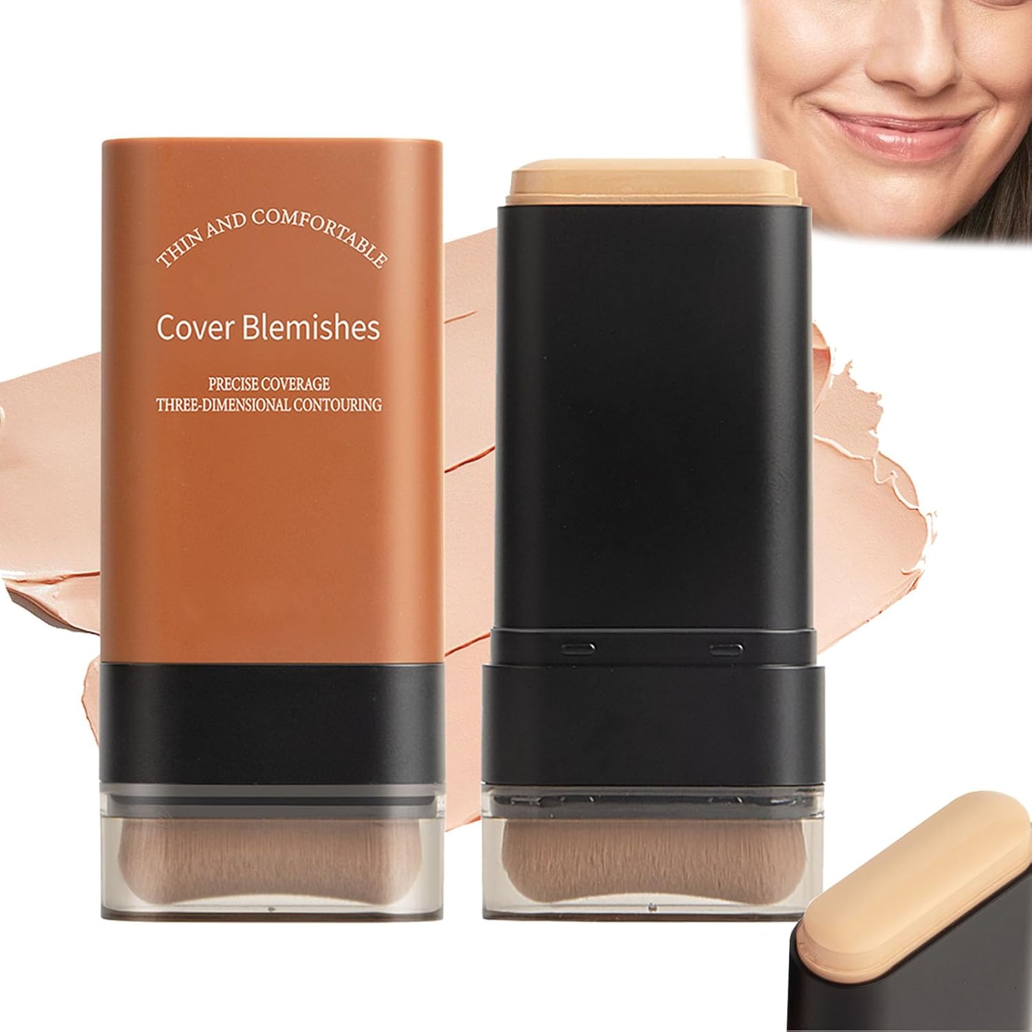 2025 Korean Hydrating Lightweight Foundation Stick with Brush, Vivien Beauty Foundation Stick, Vv Double Head Foundation Makeup Stick, Flawless Eraser Foundation Stick (Ivory White)