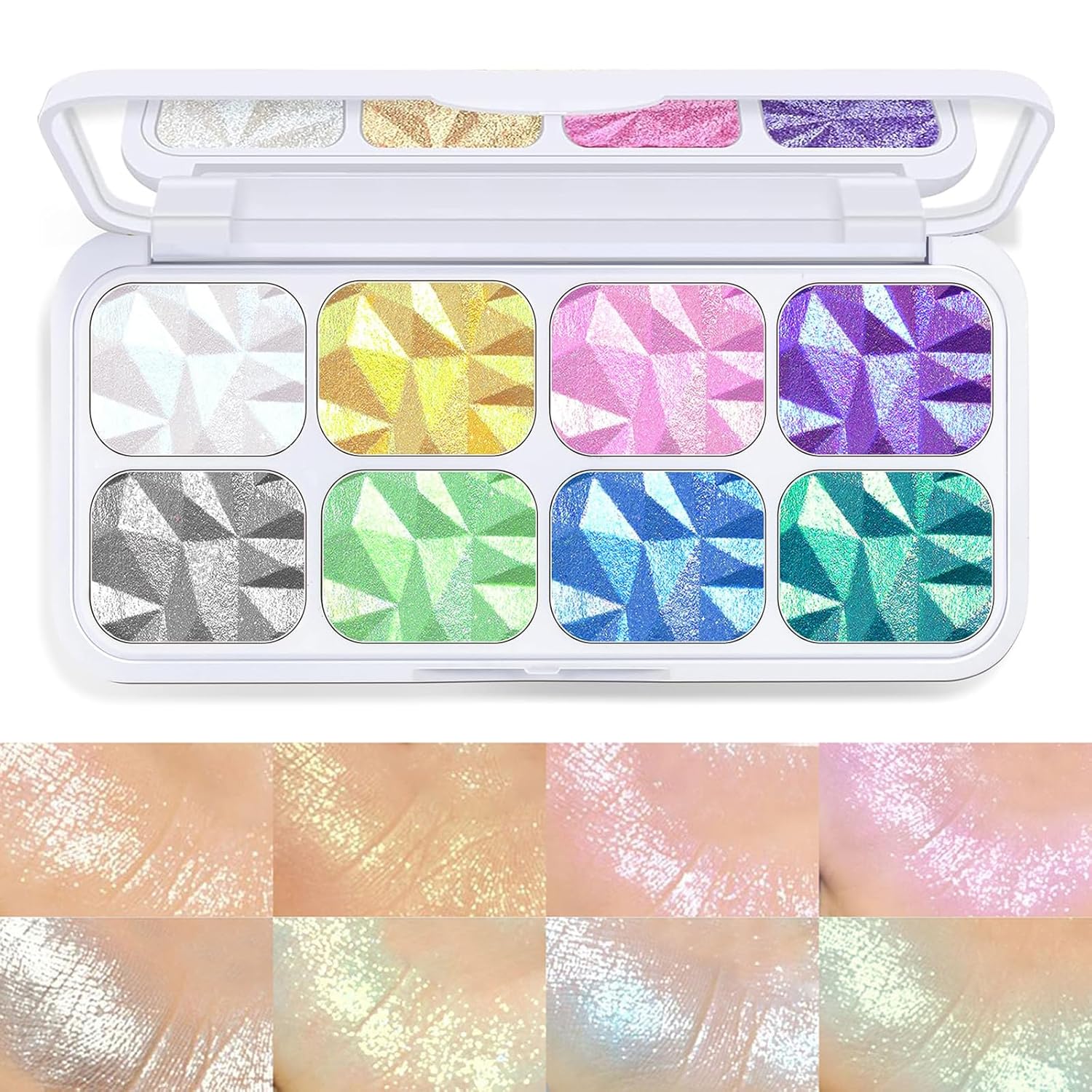 Lilbitty 1 x 8 Colors Glitter Eyeshadow Palette, Shimmering Makeup for Eyes, Waterproof Long-Lasting Shine, Eye Makeup for Party and Everyday Life, Holographic Eye Make-Up
