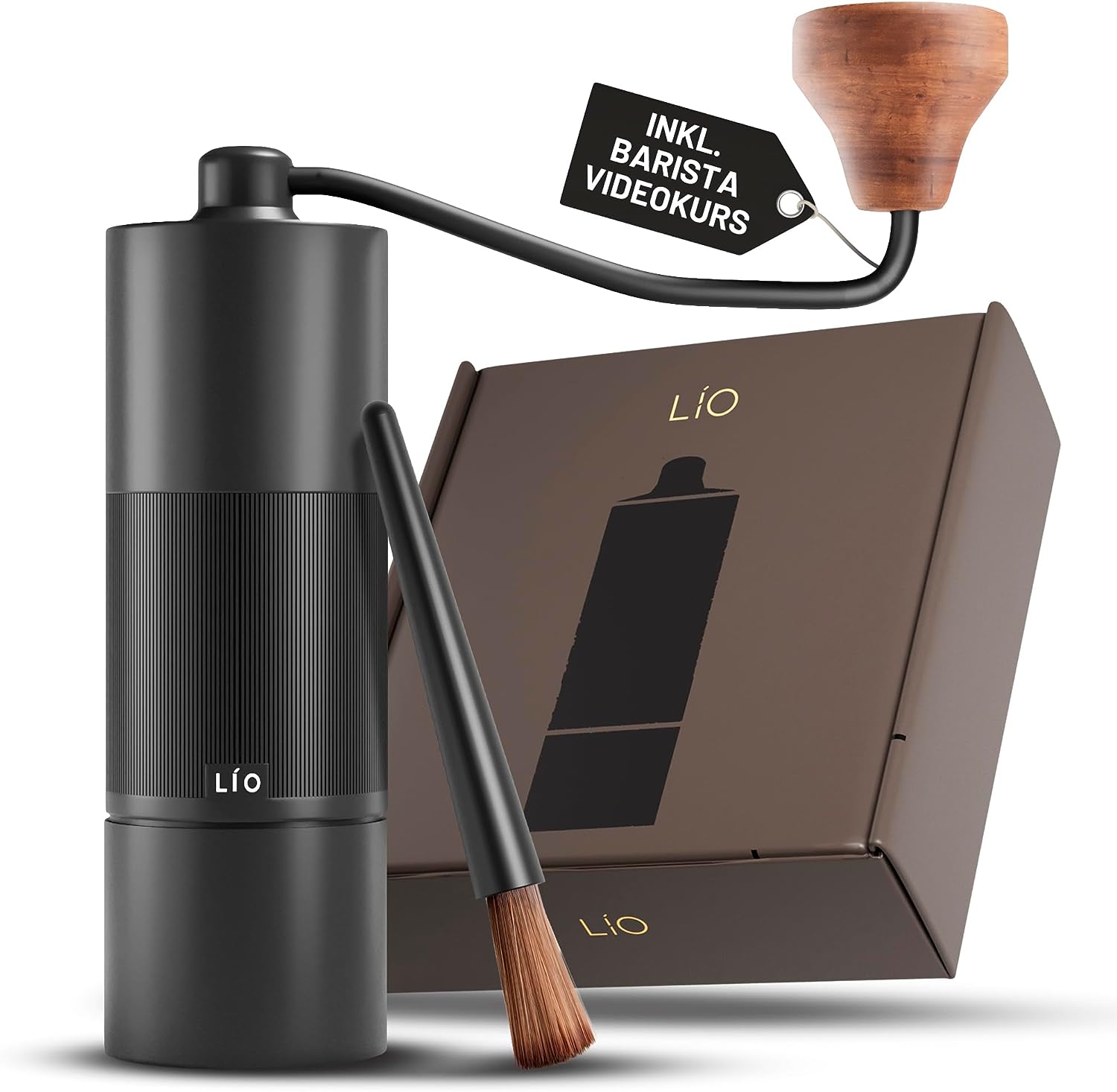 LÍO® - ONE Manual Coffee Grinder | Hand Coffee Grinder with Stainless Steel Grinder | Plastic-Free Aluminium and Stainless Steel with Walnut Wood Handle | French Press Espresso | Includes Video