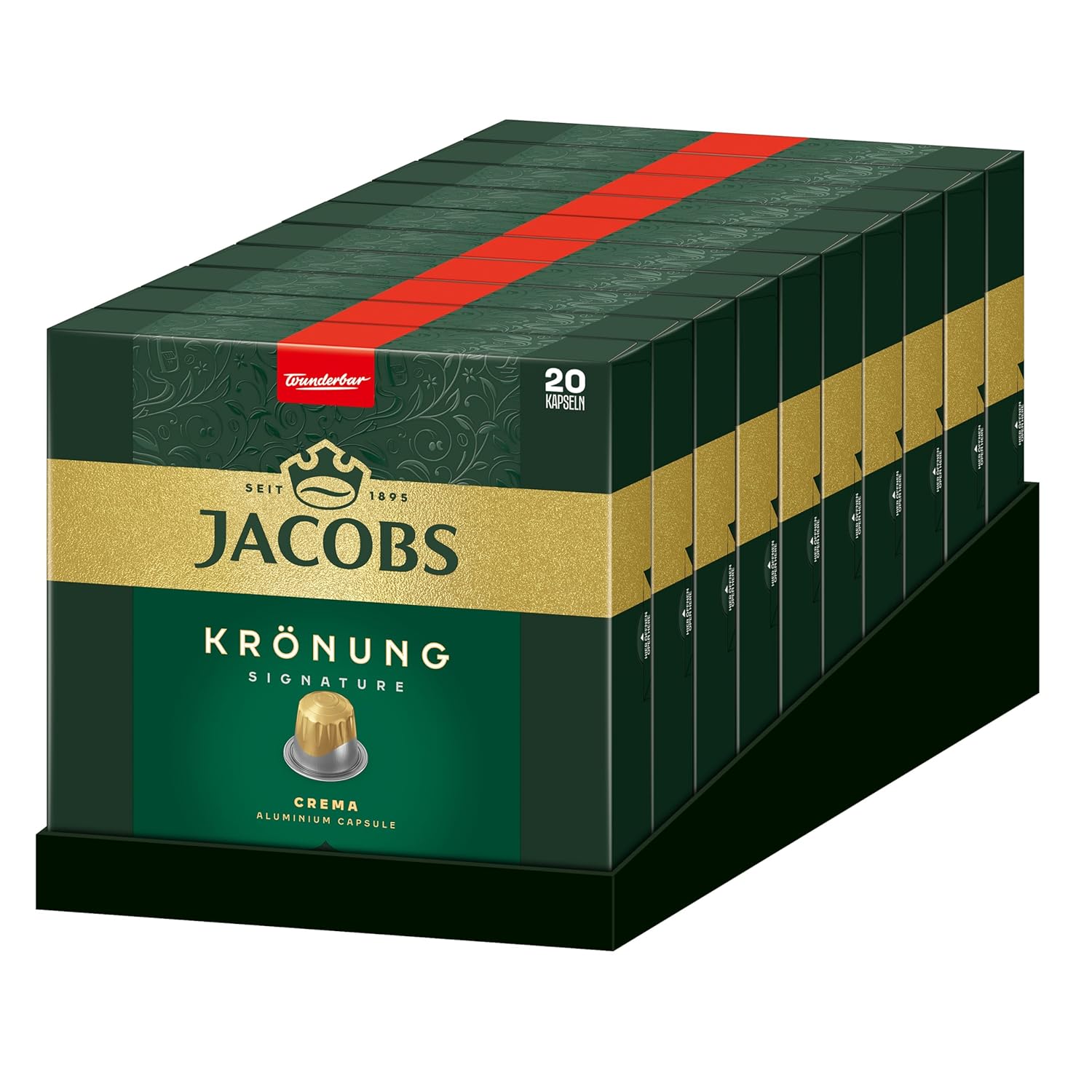 Jacobs Krönung Crema Coffee Capsules, 200 Nespresso Compatible Capsules, Pack of 10, 10 x 20 Drinks, 1040 g