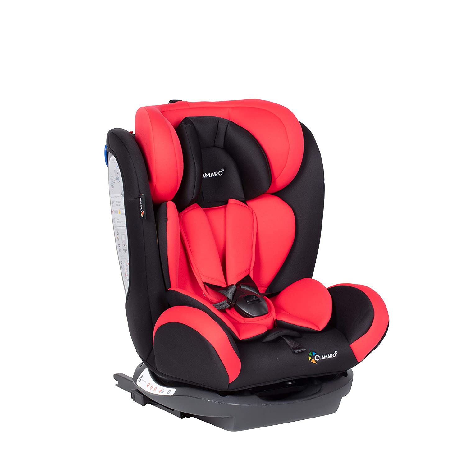 Clamaro \'Ranger 4-in-1\' Isofix Child Car Seat Group 0+, I, II and III (0-36 kg) Grows with Baby and Child Car Seat from 0 to 12 Years, Adjustable Headrest and Backrest, Black/Red