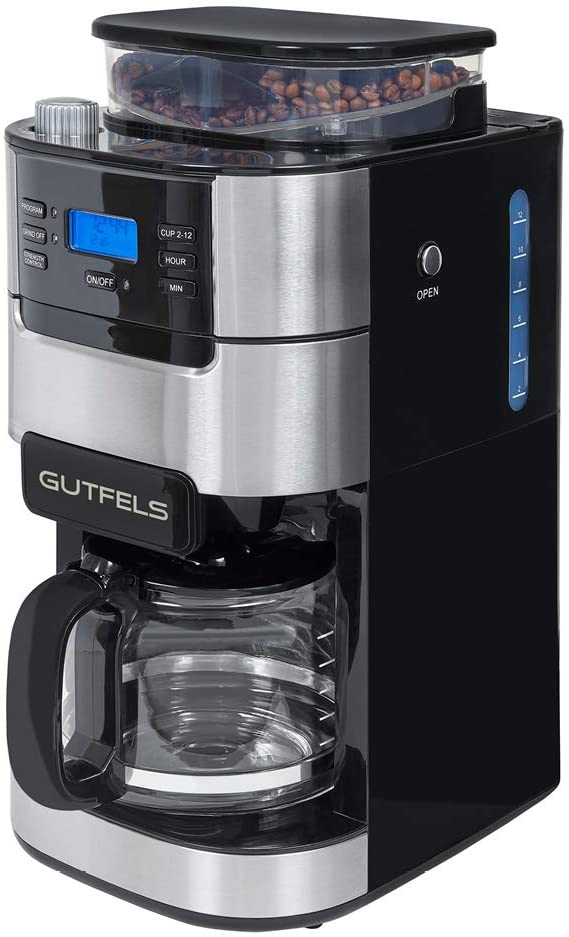 Gutfels KA 8102 swi Coffee Machine with Grinder and Timer Function Various Aroma Levels 900 Watt Black Stainless Steel Coffee Beans 1.5 L Capacity Display Warming Plate