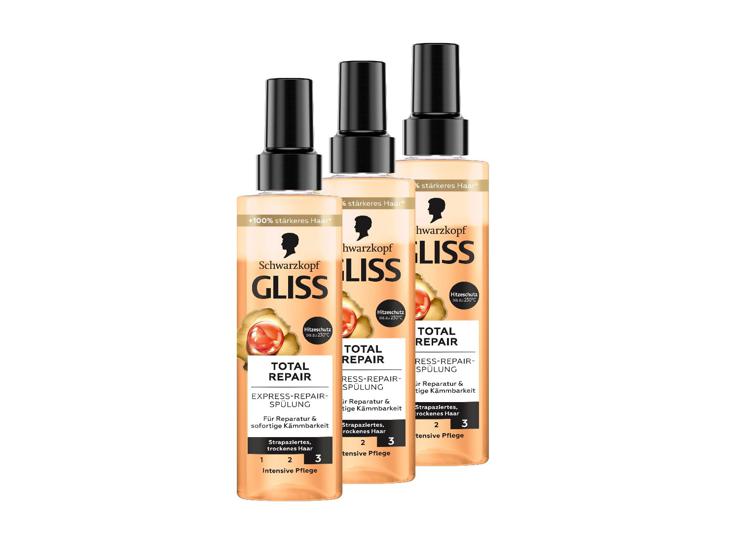 Gliss Kur Gliss Express Repair Conditioner Total Repair (3 x 200 ml), Conditioner Provides Instant Combability and Protection Against Hair Breakage, Conditioner with Heat Protection up to 230 °C