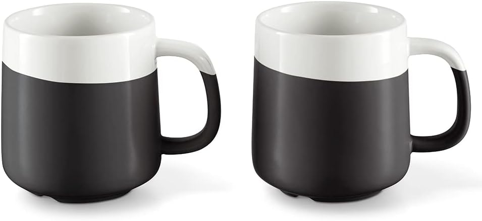 Tchibo Coffee Mugs Set of 2 Black / White Glazed Ceramic for Approx. 350 ml of heat resistant up to 180 °