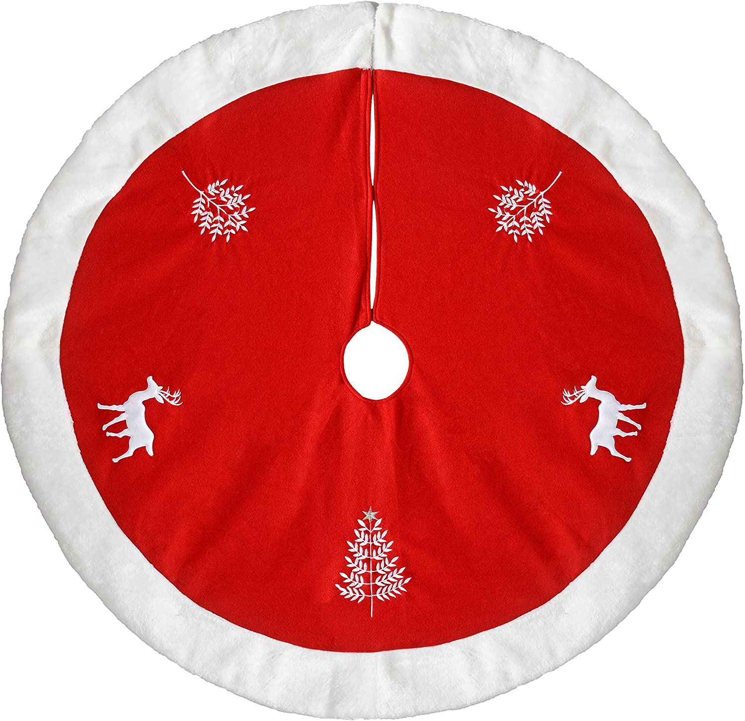 WeRChristmas 48 cm Reindeer Christmas Tree Skirt Decoration, Red/White
