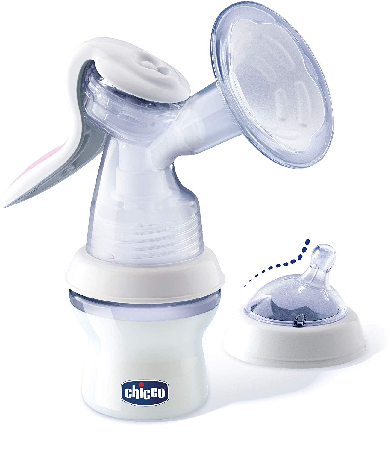 Chicco Natural Feeling Hand Milk Pump, Comfortable and Fast Breastfeeding Pump, Easy Pumping of Milk, Ergonomic Shape, with Inclined Teat and Hermetic Lid, becomes a Baby Bottle - 150 ml