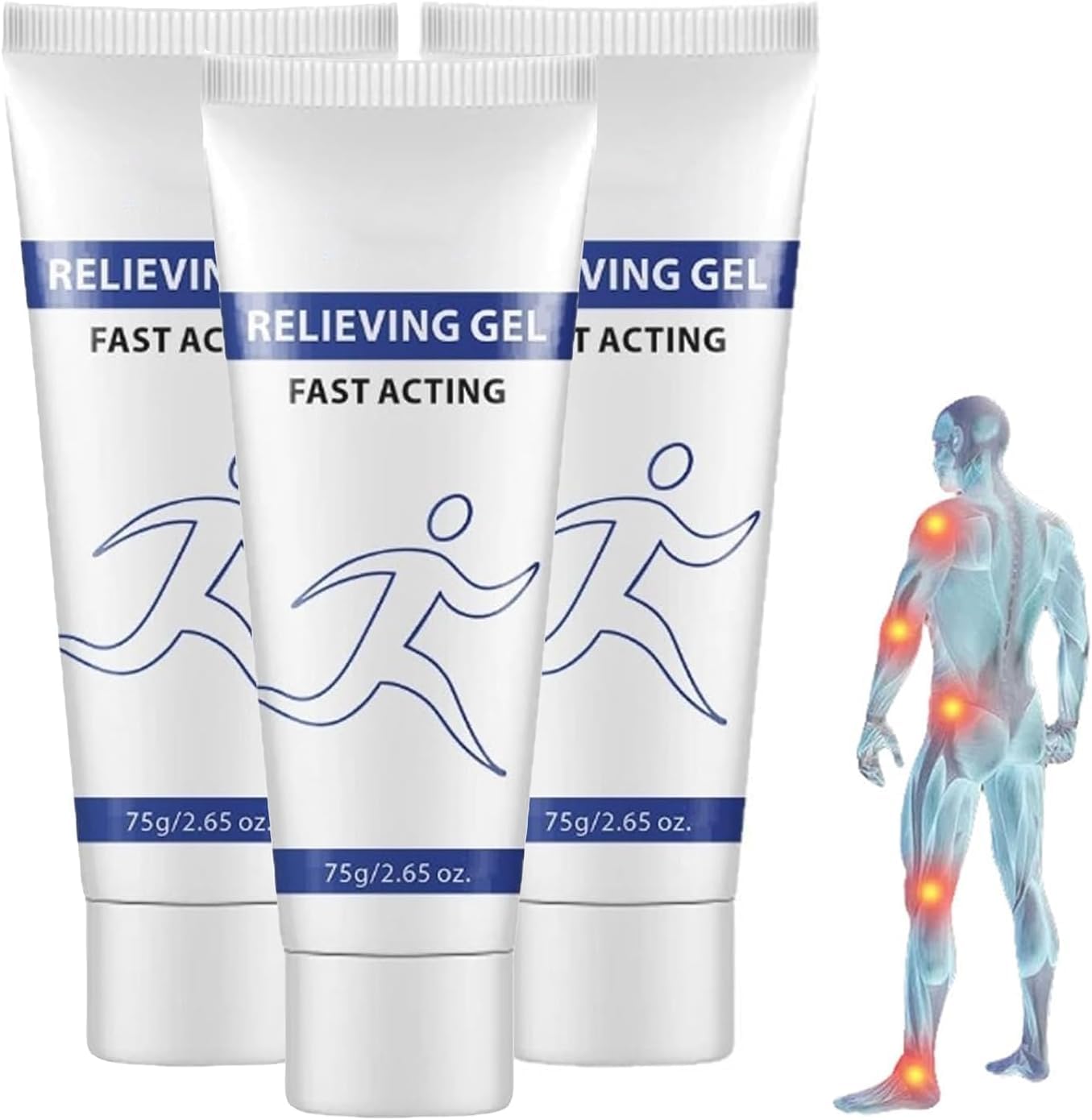 Soothing Cooling Gel, with Menthol and Frankincense, Instant Pain Relief, Clear Relieving Gel for Body, Knees, Lumbar, Neck, and Hands, Sports Body Care Lotion, 75 g, 3 Pieces