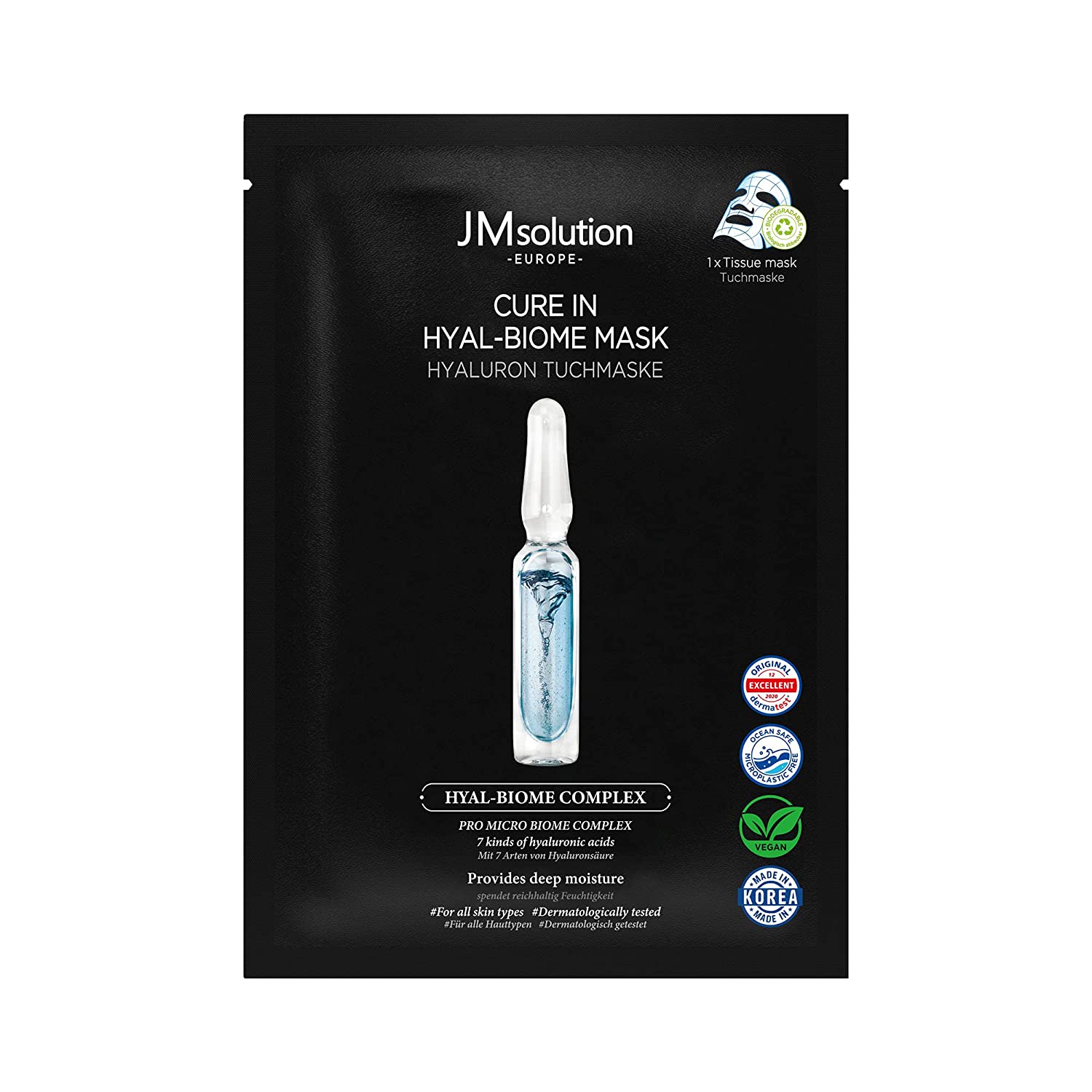 JMsolution Cure in Biome Hyaluronic Cloth Mask (Face Mask, Vegan, Pure Skin, Moisturising, Spa Feeling)