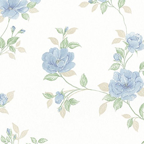Md29436 – Silk Natural Motifs Flowers Blue, Cream, Green, Yellow Wallpaper 