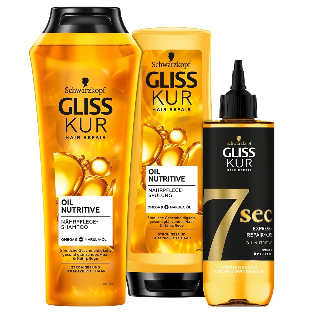 Gliss Kur Shampoo Oil Nutritive (250 ml) + Conditioner Oil Nutritive (200 ml) + 7 Sec Express Repair Treatment Oil Nutritive (200 ml)