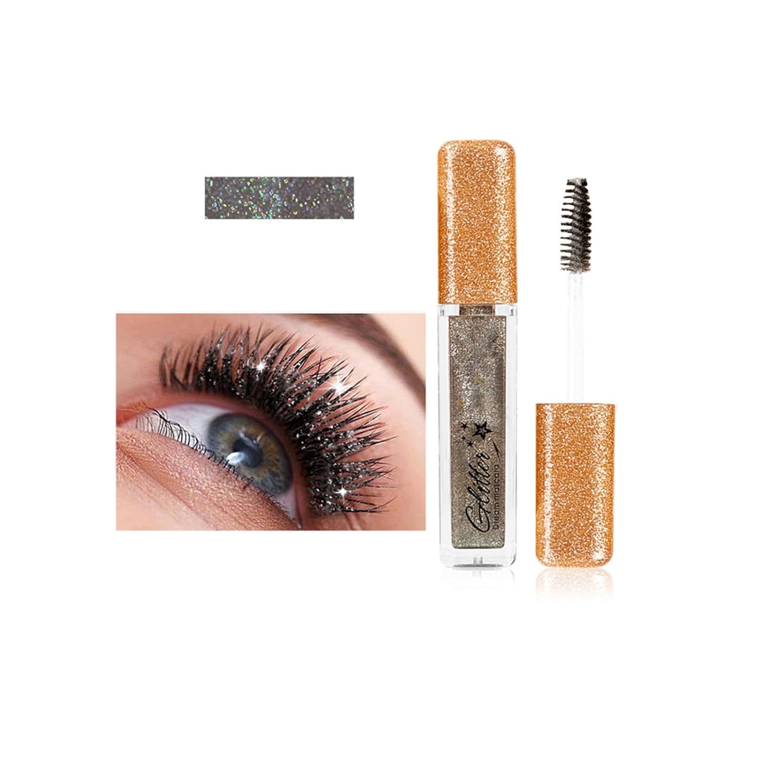 Glitter Mascara for Eyelashes, Shimmer Sparkle Effect, Long-Lasting, Black (Grey, One Size)
