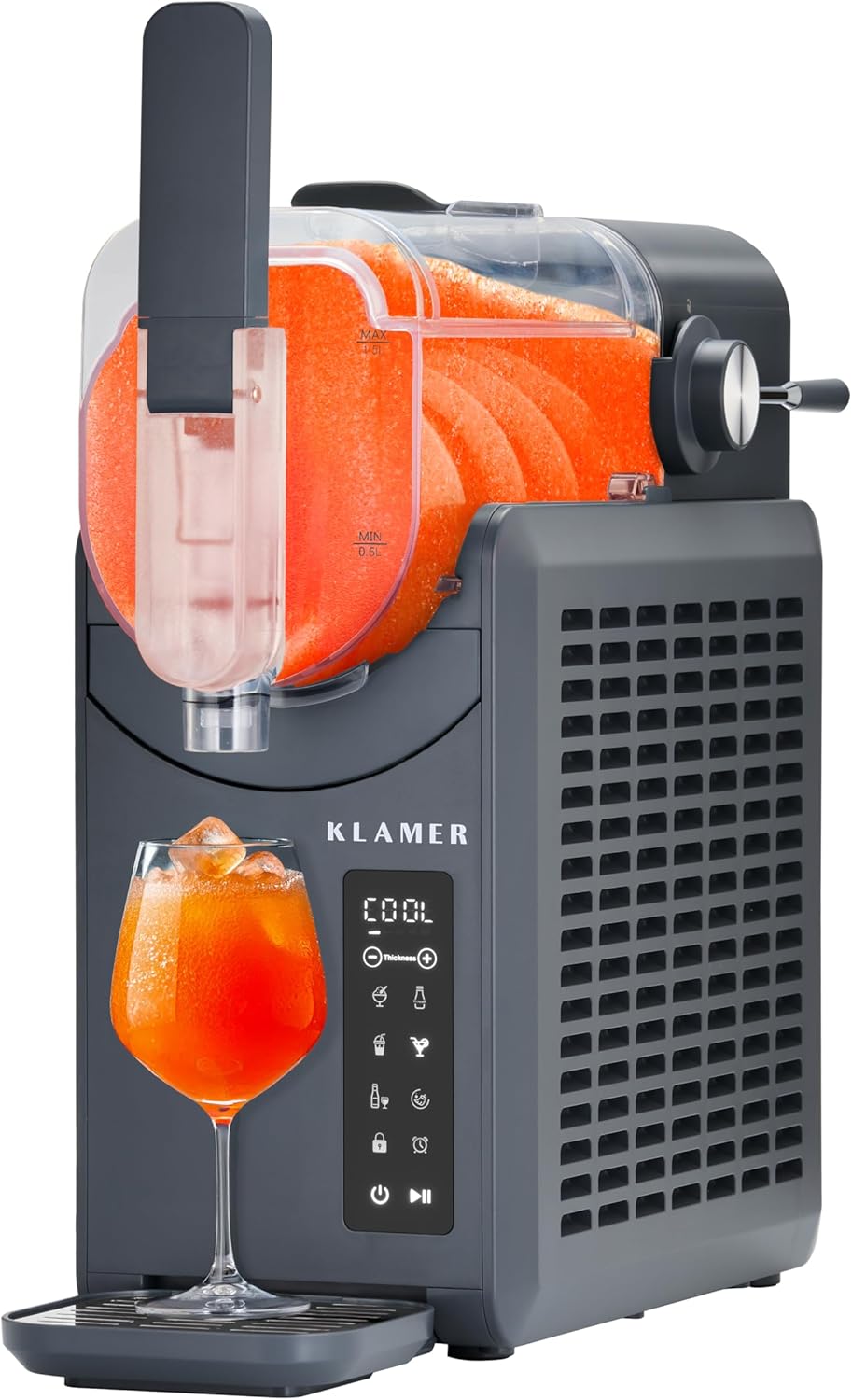 KLAMER Slush Machine with 5 Preset Programs: Slushie, Cocktail, Milkshake, Frappé, Wine, Automatic Cleaning, 2L Capacity, Turbo Freeze, No Ice Required