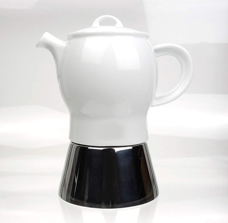 Moka Consort Carina Italian Espresso Maker Stainless Steel and White Porcelain Capacity 210 ml Height 18 cm Made in Italy