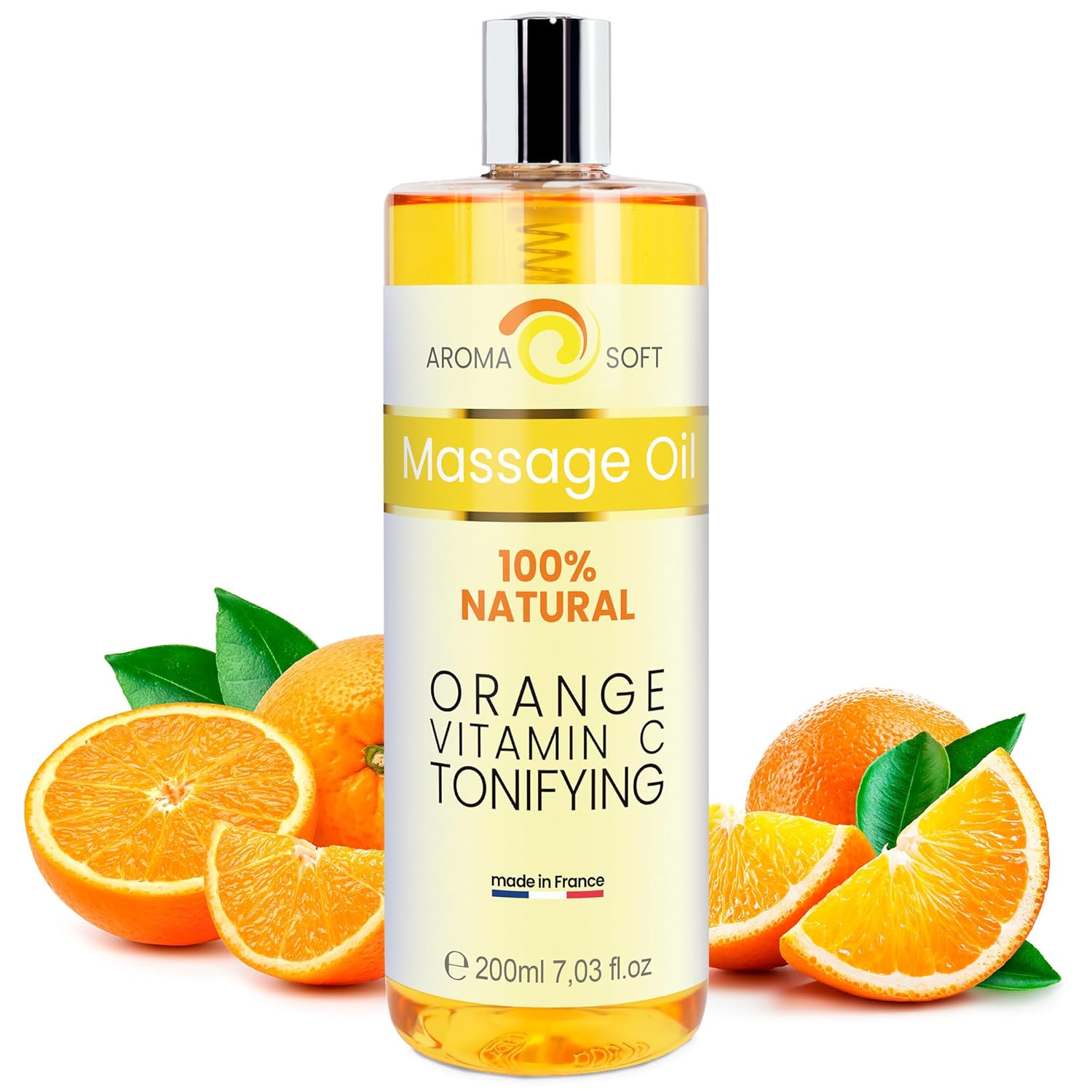 Grape Seed Oil Massage Oil 200 ml - With Orange & Vitamin C - Natural Body Oil, Moisturiser, Anti-Ageing, Spa Wellness Oil