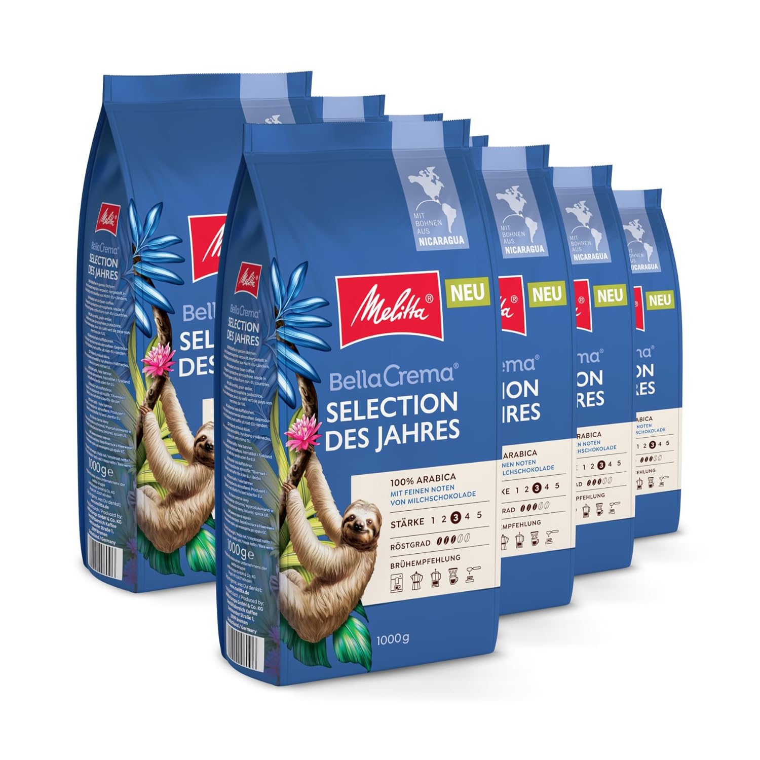 Melitta BellaCrema Selection of the Year Whole Coffee Beans, 8 x 1 kg, Unground, Coffee Beans for Fully Automatic Coffee Machines, Medium Roast, Roasted in Germany, Strength 3, in a Tray