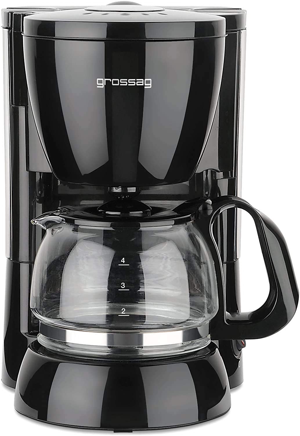 grossag KA 12.17 Filter Coffee Machine with Glass Jug | 0.6 Litres for 4 Cups of Coffee | 600 Watt | Black - Stainless Steel