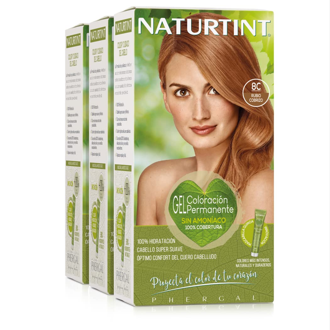naturtint Natureinth Hair Color Without Ammonia, with a High Percentage of Natural Ingredients, 170 ml (X3), ‎8c copper blonde
