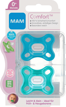 MAM Pacifier Comfort silicone, blue/turquoise, from birth, 2 pcs