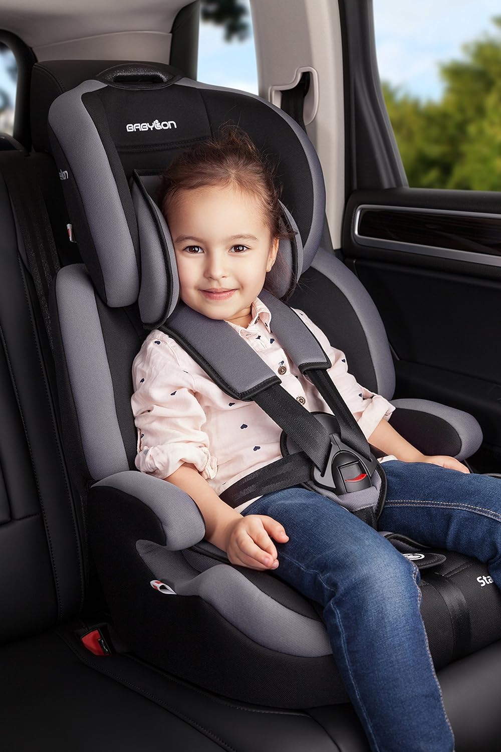 Babylon Star ISOFIX Child Car Seat Group 1/2/3, 9-36 kg Child Seat with Isofix and Top Tether 5-Point Seat Belt Car Seat Adjustable Headrest ECE R44/04 Grey