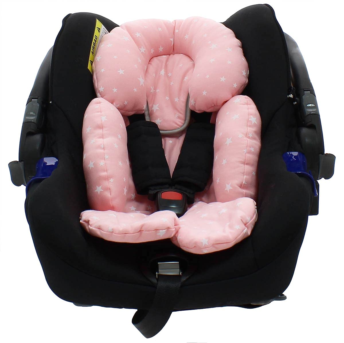 BEYBI® Baby Car Seat Reducer Cotton Car Seat Group 0 Pram and Cot Bed (Pink, White Star)