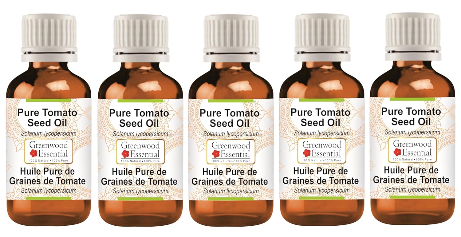 Greenwood Essential Natural Tomato Seed Oil (Solanum lycopersicum) Cold Pressed (Pack of Five) 100 ml x 5 (16.9 oz)
