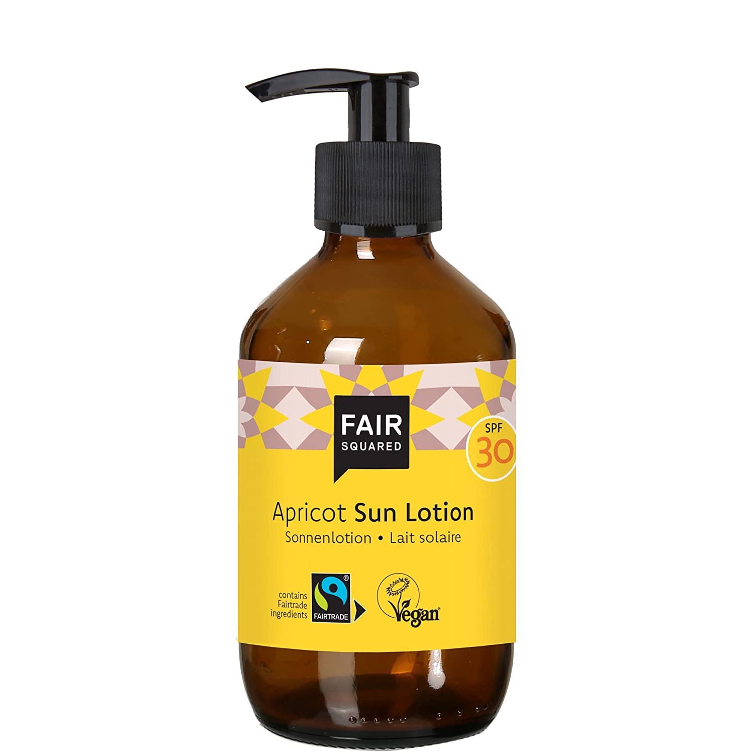 FAIR SQUARED Sun Cream 240 ml SPF 30 - Premium Sun Protection Vegan & Fairtrade - Apricot Sun Lotion Travel Size for On the Go - Made in Germany Against UVA and UVB Rays