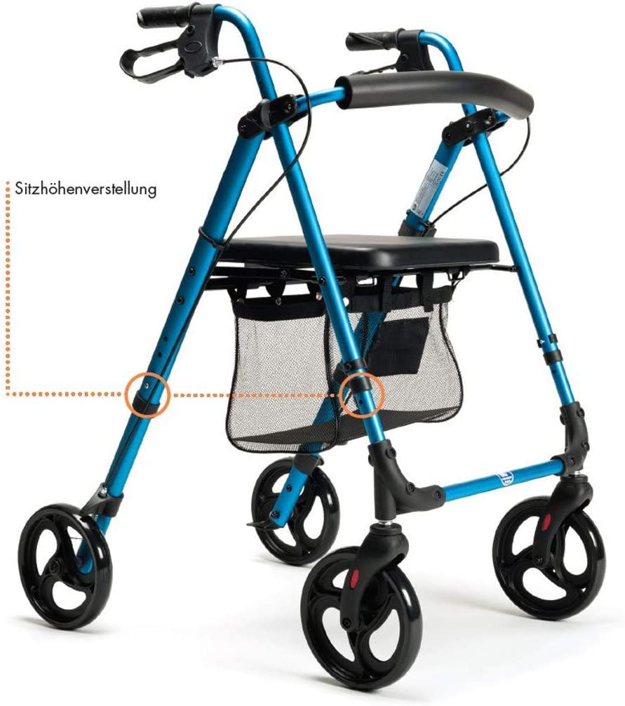 FabaCare ECO-Plus Rollator Lightweight Rollator Seat Height Adjustable with Full Equipment blue