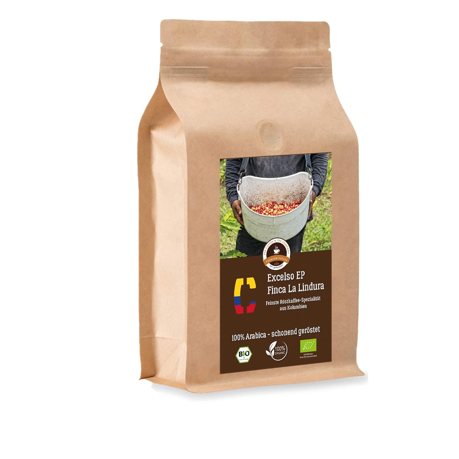 Coffee Globetrotter - Bio Colombia Excelso EP Finca la Lindura - 1000 g Coarse Painting - for Fully Automatic Coffee Grinder, Hand Mill - Top Coffee - Roasted Coffee from Organic Cultivation