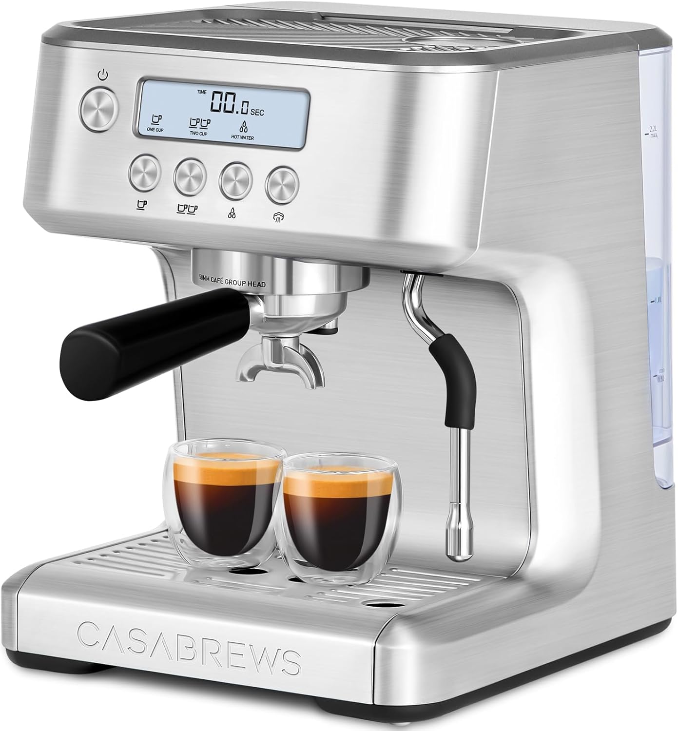 CASABREWS Portafilter Machine with LCD Display, Espresso Portafilter Machine 20 Bar with Adjustable Extraction Temperature and Milk Frother, Barista Coffee Machine Stainless Steel, 2.2 L Water Tank