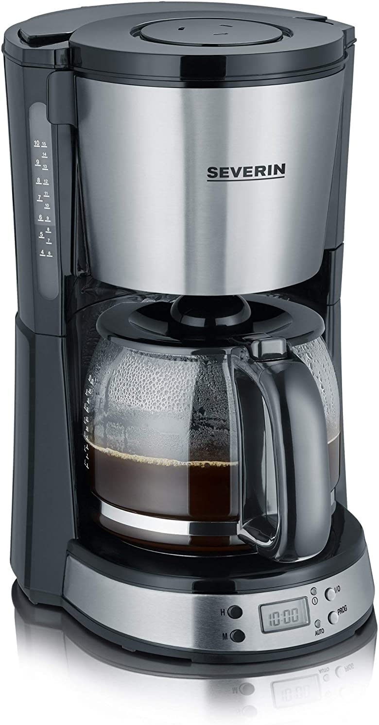 SEVERIN Select Coffee Maker for Ground Filter Coffee 10 Cups with Glass Jug KA 4192 Stainless Steel / Black